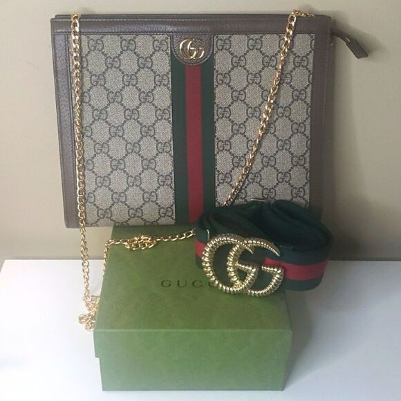 GUCCI GG Web OPHIDIA Bag and GG Torchon Web Belt Bundle - Picture 1 of 16